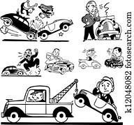 וקטור, ראטרו, תאונה של מכונית, גרפיקה