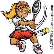 צחק, טניסאי, ילדה מתנדנדת, מחבט, ב, כדור