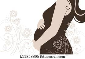 צללית, של, אישה בהריון, ב, פרחים