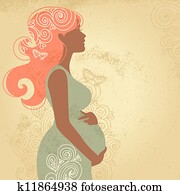 צללית, של, אישה בהריון, ב, פרחים