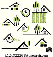 קבע, של, בתים, איקונים, ל, עסק של מקרקעין, בלבן, רקע., עם, טבעי, יסודות