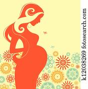 רקע, עם, צללית, של, אישה בהריון