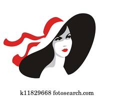 女性の 肖像画, 中に, 大きい, 帽子