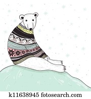 크리스마스 카드, 와, 귀여운, 북극 곰