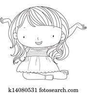 イラスト の A かわいい 子供 女 で A 鉛筆 クリップアート 切り張り イラスト 絵画 集 K Fotosearch