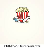 ポップコーン そして ３ｄ Glasses 映画館 概念 バックグラウンド クリップアート 切り張り イラスト 絵画 集 K Fotosearch