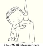 イラスト の A 男の子 で 修正液 クリップアート 切り張り イラスト 絵画 集 K Fotosearch