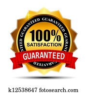100% SATISFACTION guaranteed gold label with red ribbon vector illustration