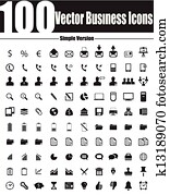 100, vector, iconos del negocio, simple, ve