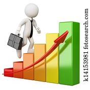 3d, blanc, gens., homme affaires, escalade, a, diagramme gantt