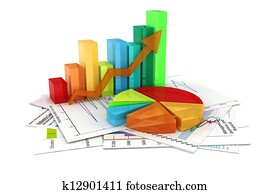 3d business graph and documents 3d business graph and documents