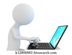 3d character Working on computer.