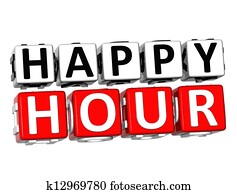 3D Happy Hour Button Click Here Block Text 