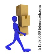 3d, homme, tenue, a, boîtes carton