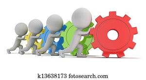 3d, klein, leute, -, team, mit, zahnräder