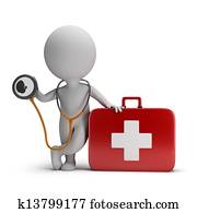 3d, liten, folk, -, stethoscope, og, medisinsk utstyr