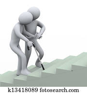 3d man helping old man