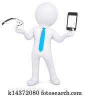 3d man holding a Google Glass and smartphone 3d man holding a Google Glass and smartphone