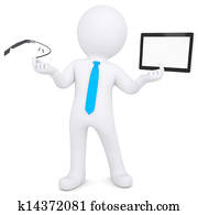 3d man holding a tablet PC and Google Glass 3d man holding a tablet PC and Google Glass