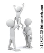 3d small people-happy family. 3d small people-happy family.