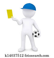 3d white man with soccer ball shows yellow card 3d white man with soccer ball shows yellow card