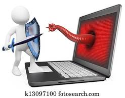 3D white people. Antivirus protection against computer virus 3D white people. Antivirus protection against computer virus