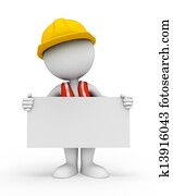 3d white people as worker with sign