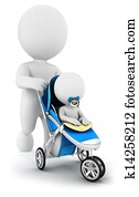 3d white people baby in a stroller 3d white people baby in a stroller