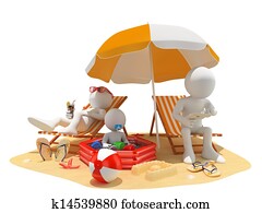 3D white people. Family at the beach 3D white people. Family at the beach