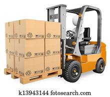 3D white people. Forklift with a pallet 3D white people. Forklift with a pallet