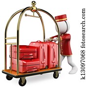 3D white people. Hotel luggage cart 3D white people. Hotel luggage cart
