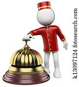 3D white people. Hotel reception bell 3D white people. Hotel reception bell
