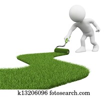 3D white people. Paint grass path 3D white people. Paint grass path