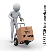 3d, איש, העבר משאית, חינם, משלוח