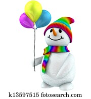 3d, איש שלג, עם, בלונים