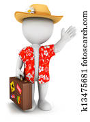 3d, לבן, אנשים, הולך, בחופש