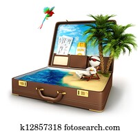 3d, לבן, אנשים, מזוודה, גן עדן