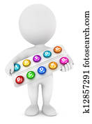 3d, לבן, אנשים, עם, גלולות של ויטמין