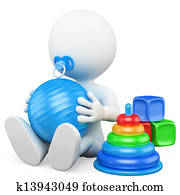 3d, לבן, אנשים., תינוק, לשחק