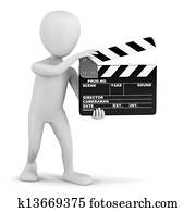 3d, 小, 人们, -, 电影院, clapper.