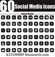 60, סוציאלי, תקשורת, איקונים, ריבוע, versio