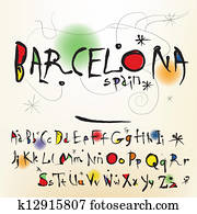 a, alfabeto, em, estilo, espanhol, artista, de, joan, miro