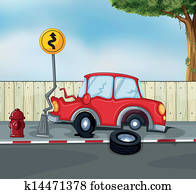 A car accident at the roadside near the hydrant A car accident at the roadside near the hydrant
