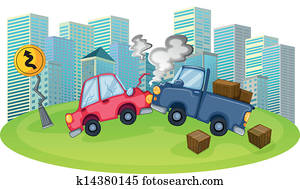 A car accident in front of the high buildings A car accident in front of the high buildings