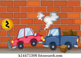 A car accident near the wall A car accident near the wall