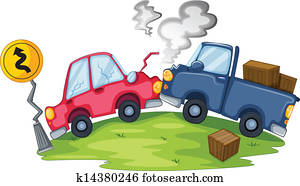 A car accident near the yellow signage A car accident near the yellow signage