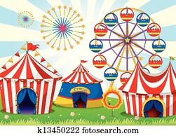 A carnival with stripe tents A carnival with stripe tents