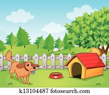 A dog playing inside the fence A dog playing inside the fence