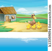 A family of duck near the river