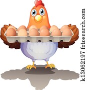 A hen holding a tray of eggs A hen holding a tray of eggs